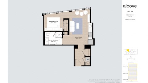Floor plan for 1 bed, 1 bath, 564 sqft